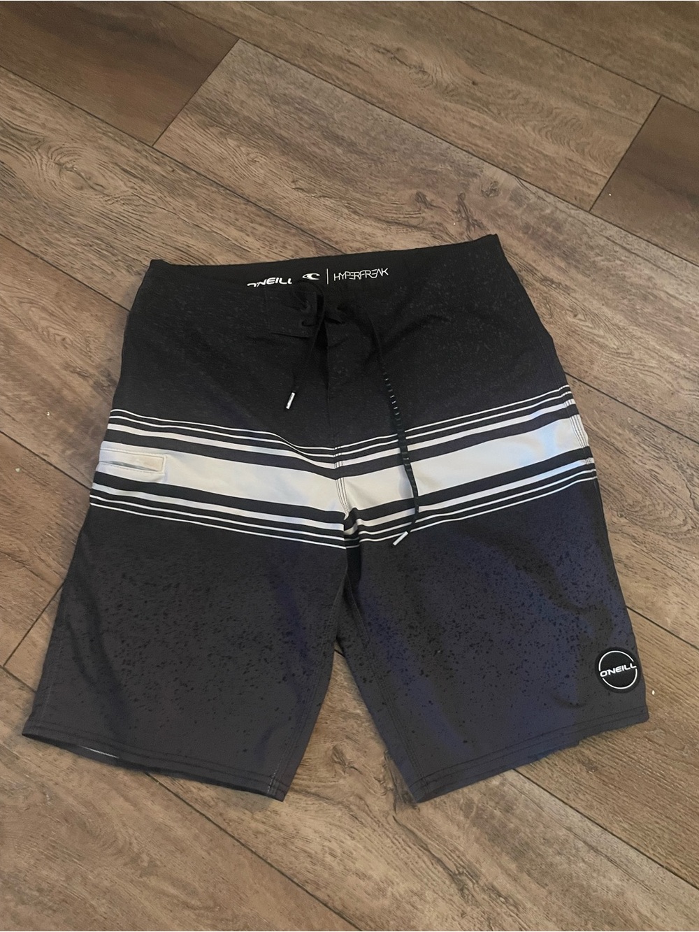O'Neill Black Board Shorts with White Stripes